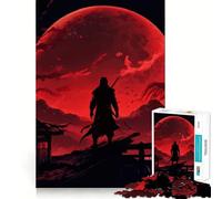 Puzzle da 1000 pezzi "Silhouette di guerriero sotto la luna rossa" per ragazzi, gioco di logica fine, passatempo rilassante, bordo netto, pezzo da collezione 50x75cm