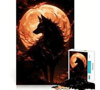Puzzle da 1000 pezzi "Silhouette di lupo contro luna arancione" divertimento e allenamento mentale,pezzi che si incastrano perfettamente,hobby affascinante per i momenti di svago (50x75cm)