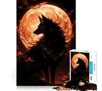 Puzzle da 1000 pezzi "Silhouette di lupo su luna arancione" per adulti,gioco stimolante per la mente,superficie liscia e priva di sbavature,hobby affascinante per i momenti di svago (38x52cm)