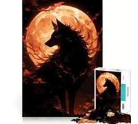 Puzzle da 1000 pezzi "Silhouette di lupo su luna arancione" per adulti,gioco stimolante per la mente,superficie liscia e priva di sbavature,hobby affascinante per i momenti di svago (38x26cm)