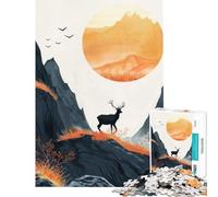 Puzzle da 1000 pezzi - Silhouette di un cervo all'alba - Giocattolo educativo per l'apprendimento sfida impegnativa idee regalo (Dimensioni 75x50cm)