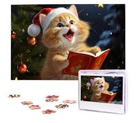 Puzzle da 1000 pezzi - Simpatico gatto che canta canti natalizi puzzle per adulti impegnativo puzzle con immagine personalizzata puzzle in legno 75 x 50 cm