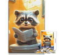 Puzzle da 1000 pezzi, simpatico procione che legge il giornale, divertente, rilassante, da solo, in silenzio, con taglio preciso, giocattolo da gioco, dimensioni 38x26cm