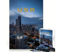 Puzzle da 1000 pezzi "Skyline di Chicago al tramonto" per adulti, ideale per il benessere mentale, un piacevole momento di svago, con taglio preciso e un significato speciale (38x52cm)
