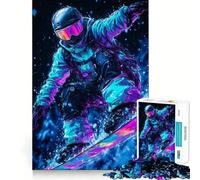 Puzzle da 1000 pezzi Snowboarder in luci al neon per adolescenti, ideale per rafforzare la memoria, favorire la calma e il relax, con bordi lisci (50x75cm)