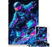 Puzzle da 1000 pezzi Snowboarder in luci al neon per adolescenti, ideale per rafforzare la memoria, favorire la calma e il relax, con bordi lisci (50x75cm)