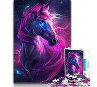 Puzzle da 1000 pezzi "Sognante cavallo viola" per adolescenti e adulti con poster abbinato e foglio di quiz per età dai 14 anni in su (26x38cm)