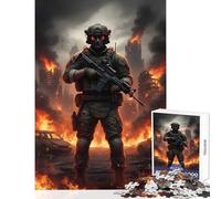 Puzzle da 1000 pezzi Soldato nella città in fiamme Giocattoli antistress Ottimo regalo per giochi educativi con pezzi completamente interconnessi di forma casuale Dimensioni 38x26cm
