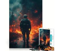 Puzzle da 1000 pezzi "Soldato nella tempesta di fuoco" per adolescenti, gioco di logica mentale, tranquillo, con taglio preciso, ideale come regalo di Babbo Natale (50x75cm)