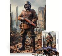 Puzzle da 1000 pezzi "Soldato tra le rovine con maschera antigas" per ragazzi, gioco di logica, rilassante e divertente, taglio preciso, regalo artistico (38x52cm)