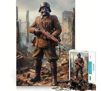 Puzzle da 1000 pezzi "Soldato tra le rovine con maschera antigas" per ragazzi, gioco di logica, rilassante e divertente, taglio preciso, regalo artistico (38x52cm)