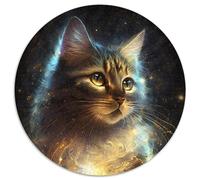 Puzzle da 1000 pezzi "Space Golden Cat" rotondo per adulti, design intricato per adolescenti, decorazioni fai da te e divertimento che stimola la mente (67,5x67,5cm)