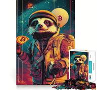 Puzzle da 1000 pezzi "Space Raccoon with Bitcoin" per adulti, regalo, sfida mentale, gioco facile, tempo libero, taglio preciso, regalo speciale (38x26cm)