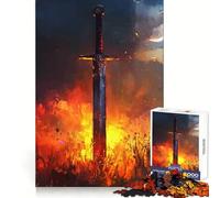 Puzzle da 1000 pezzi "Spada in fiamme" per adolescenti, gioco intelligente, momento di condivisione, taglio liscio, lista dei desideri di Babbo Natale 38x26cm