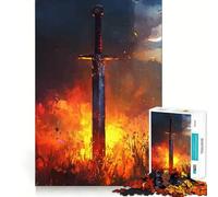 Puzzle da 1000 pezzi "Spada in fiamme" per adolescenti, gioco intelligente, momento di condivisione, taglio liscio, lista dei desideri di Babbo Natale 38x26cm