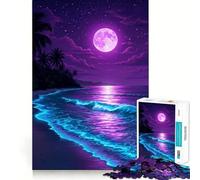 Puzzle da 1000 pezzi "Spiaggia al chiaro di luna viola" per adulti, gioco stimolante per la mente, per interni, con taglio preciso, opera d'arte (38x52cm)