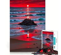 Puzzle da 1000 pezzi "Spiaggia al tramonto rosso con relitto" per adulti, ideale per migliorare la memoria, per un piacevole momento di relax, un'opera d'arte da assemblare e da collezione (38x52cm)