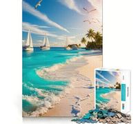 Puzzle da 1000 pezzi Spiaggia tropicale con barche a vela Gioco di precisione Gioco cognitivo Gioco lento Divertente Decorazione natalizia (38x52cm)