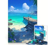 Puzzle da 1000 pezzi Spiaggia tropicale con molo, arte digitale, bordi sottili, gioco di abilità per il cervello, rilassante, regalo di Natale (38x26cm)