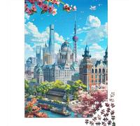 Puzzle Da 1000 Pezzi Springtime Cityscape with Oriental Pearl Tower Puzzle Per Adulti Giochi Per Famiglie Ma Divertenti E Umoristici Regali Unici Per Compleanno E Natale 70x50cm/1000pcs