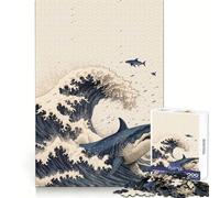 Puzzle da 1000 pezzi "Squalo nella Grande Onda del Giappone" per adulti, gioco di puzzle per stimolare la mente, calma e relax, decorazione murale 38x26cm