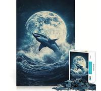 Puzzle da 1000 pezzi "Squalo sulla Luna" per adulti, gioco di puzzle rilassante e di facile comprensione, decorazione murale 50x75cm