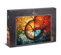 Puzzle da 1000 pezzi "Stagioni" - Composizione circolare di alberi con simbolico dei quattro elementi, motivo di arte naturale armoniosa, qualità del puzzle prodotto in Germania
