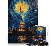 Puzzle da 1000 pezzi "Statua della Libertà di notte", gioco per adulti, esercizio mentale, divertimento condiviso, taglio di precisione, opera d'arte da esporre 38x26cm