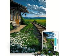 Puzzle da 1000 pezzi "Stazione ferroviaria rurale con margherite" per ragazzi, gioco di logica a trenino, divertente e silenzioso, taglio liscio, regalo perfetto (50x75cm)