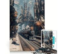 Puzzle da 1000 pezzi "Stazione ferroviaria steampunk" per adulti, gioco di puzzle, gioco di logica, calma, relax, design pulito, decorazione da parete 38x52cm