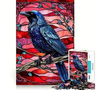 Puzzle da 1000 pezzi stile vetrata con corvo per adolescenti, gioco di logica mentale, tranquillo, con taglio preciso, ideale come regalo di Babbo Natale (50x75cm)
