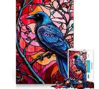 Puzzle da 1000 pezzi stile vetrata con corvo, per adulti, ideale per allenare la mente, rilassante e con immagini da assemblare (38x26cm) Un regalo perfetto