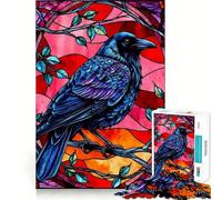 Puzzle da 1000 pezzi stile vetrata con corvo per ragazzi, gioco di logica fine, facile da completare, bordi puliti, regalo per le festività (50x75cm)
