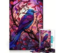Puzzle da 1000 pezzi stile vetrata con corvo per ragazzi, gioco di logica fine, facile da usare, bordi puliti, regalo per le festività (38x26cm)