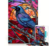 Puzzle da 1000 pezzi stile vetrata con corvo per ragazzi, gioco intelligente per interni, taglio preciso, (38x52cm)