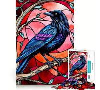 Puzzle da 1000 pezzi stile vetrata con corvo per ragazzi, gioco intelligente per interni, taglio preciso, (38x52cm)