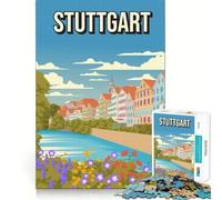 Puzzle da 1000 pezzi Stoccarda Germania Poster di viaggio vintage Illustrazione di fiori di fiume Taglio preciso Divertente sfida mentale Giocattolo Gioco per il tempo libero Compleanno Arte Gioco
