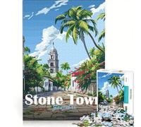 Puzzle da 1000 pezzi "Stone Town Zanzibar" gioco rompicapo attività per famiglie con poster e foglio di curiosità abbinati 50x75cm