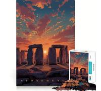Puzzle da 1000 pezzi "Stonehenge al tramonto" in pixel art per adulti e ragazzi, ideale per migliorare la memoria, per un relax leggero e piacevole, con tagli netti e un regalo delizioso 38x52cm