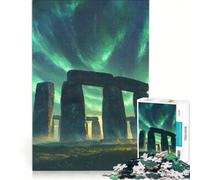 Puzzle da 1000 pezzi Stonehenge sotto l'aurora boreale gioco rompicapo rilassante e stimolante per la mente ideale come regalo per tutta la famiglia 50x75cm