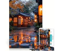 Puzzle da 1000 pezzi "Strada asiatica piovosa con lanterne" per adulti e ragazzi, gioco di abilità, rilassante e divertente, con bordi precisi, ideale come regalo per le festività (38x26cm)