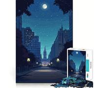 Puzzle da 1000 pezzi "Strada cittadina di notte con luna",ideale per decorazioni,gioco cognitivo,regalo per divertirsi,gioco di compleanno (50x75cm)