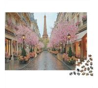 Puzzle da 1000 pezzi "Strada primaverile di Parigi", "Via Eiffel in fiore" per adulti, gioco educativo, bellissima decorazione, difficile, stimolante, regalo di compleanno, 70x50cm/1000pcs