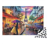 Puzzle da 1000 pezzi "Strada romantica di Parigi" con la Torre Eiffel sotto la pioggia,adulti. Bellissimo gioco decorativo, sfida di alta difficoltà,compleanni. Dimensioni: 70x50 cm.