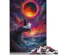 Puzzle da 1000 pezzi "Strega, Gatto e Fantasma", difficoltà per adulti, per rafforzare i rapporti tra i membri della famiglia (75x50 cm)