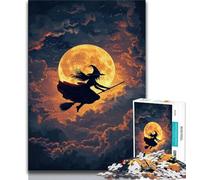 Puzzle da 1000 pezzi "Strega sotto la luna" per adulti e adolescenti, gioco per famiglie, antistress, sfida difficile, collezione di artisti, belle arti (50x75cm)