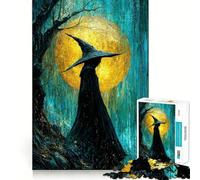 Puzzle da 1000 pezzi "Strega sotto la pioggia con la luna" per adulti,ideale per un gioco divertente e rilassante,con taglio laser di alta qualità Esercizio mentale per la casa (38x26cm)