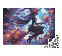 Puzzle da 1000 pezzi Strega Volante sulla Luna, Scopa con Rose, Difficile e Stimolante, Cartone Riciclato, Puzzle Avanzati, 52x38cm