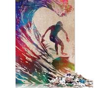 Puzzle da 1000 pezzi Surfer Acquerello Arte Puzzle per adulti Difficoltà Puzzle Giocattoli educativi Giochi Decorazione per la famiglia (38x26 cm)