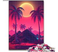 Puzzle da 1000 pezzi Synthwave Sunset Melodies in legno, attività divertente per la casa 50x75cm, lavoretto creativo per tutta la famiglia, perfetto per compleanni e feste